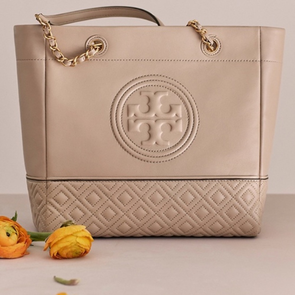 Authentic Tort Burch Fleming Leather Tote Quilted Shoulder Bag